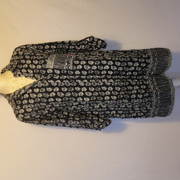 Lucky Brand Dress Tunic Navy Blue Boho Hippie Paisley Print 100% Cotton  Size SP - Picture 1 of 13